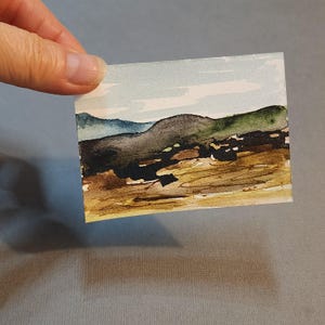 ACEO cards ATC, collectable original mini abstract landscape painting on watercolor paper, acrylic painting, "A2011" Modern Art, Green