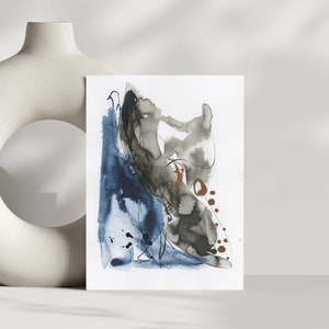 Original Abstract Painting &quot;Blue Harmony 003&quot; Art Small 5x7 Inch - Zen Series. Modern Contemporary Art