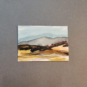 Carte ACEO ATC, mini dipinto originale da collezione di paesaggio astratto su carta per acquerello, pittura acrilica, "A2007" Arancione Neutro