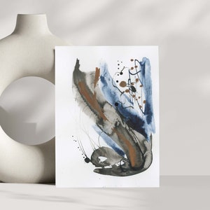 Small 5x7 Inch Original Abstract Painting &quot;Blue Harmony 004&quot; Art by Amber Killinger. Zen Series. Modern Contemporary Art