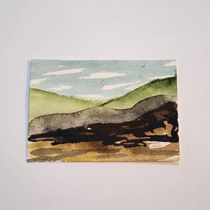 Carte ACEO ATC, mini dipinto originale da collezione di paesaggio astratto su carta per acquerello, pittura acrilica, "A2002" Arte Contemporanea Moderna