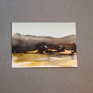 Carte ACEO ATC, mini dipinto originale astratto di paesaggio da collezione su carta per acquerello, pittura acrilica, "A2005" Neutro