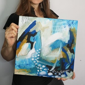 Original Painting, Stretched Canvas, Small Gift Idea, 12 x 12 Inches, Blue Modern Abstract Wall Art, On Purpose Blue 1