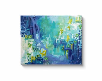 Waterfall - Canvas Art Print Abstract Art Painting Reproduction Blue Turquoise Aqua Aesthetic Home Decor