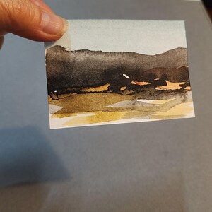 Carte ACEO ATC, mini dipinto originale astratto di paesaggio da collezione su carta per acquerello, pittura acrilica, "A2005" Neutro