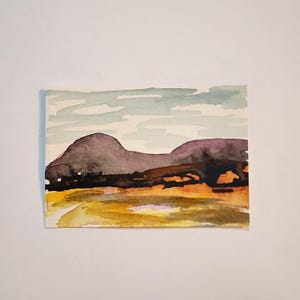 ACEO cards ATC, collectable original mini abstract landscape painting on watercolor paper, acrylic painting, "A2003" Purple