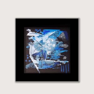 Abstract Painting &quot;Arctic Crush #2&quot; - 4x4 Inch Paper Original Art. Modern Contemporary Mini Painting, Small Blue Art