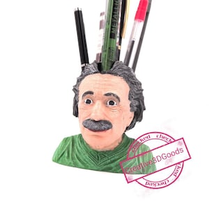 Albert Einstein pen holder 3d printed, desk organizer, office decor, home decor, desktop organizer, paintbrush holder