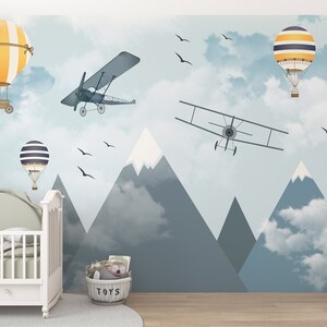 Kids Wallpaper, Hot Air Balloon Wallpaper, Removable Peel and Stick Wallpapers, Nursary Wallpaper, Modern Wall Murals, Self adhesive