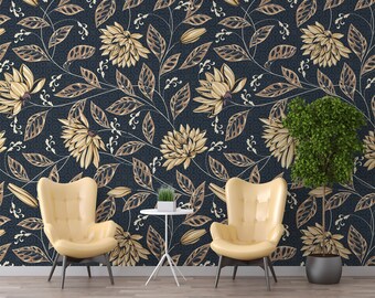 Black Background Flowers Wallpaper,Self Adhesive Wallpapers, Peel and Stick Self Adhesive, peel and stick wallpaper