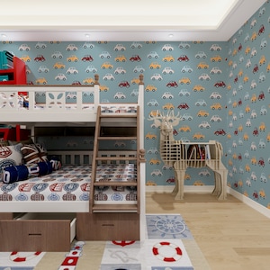 Kids Wallpaper,  Colorful Cars Wallpaper, Peel and Stick Wallpapers, Nursary Wallpaper, Self adhesive, peel and stick wallpaper