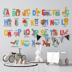 Alphabet Animals Kids Wallpaper,  Colorful Wallpaper, Peel and Stick Wallpapers, Nursary Wallpaper, Modern Wall Murals, Self adhesive