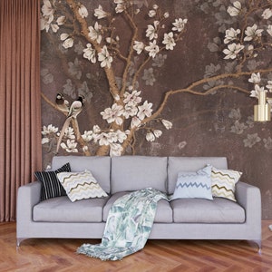 Chinoiserie Wallpaper / Vintage/Wallpaper / Peel and Stick / Removable Wallpaper / Self Adhesive Nursery Decor / Fabric Woodland Decal