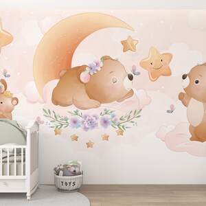 Cute Bear Kids Wallpaper, Animal Wallpaper, Removable Peel and Stick Wallpapers, Nursary Wallpaper, Modern Wall Murals, Self adhesive, soft