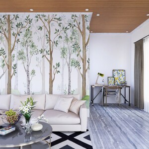 Forest Birch Tree Wallpaper, Flowering Tree with Willow Branches Wallpaper, Blossoming Tree Bedroom Wallpaper, Peel and Stick Wallpaper
