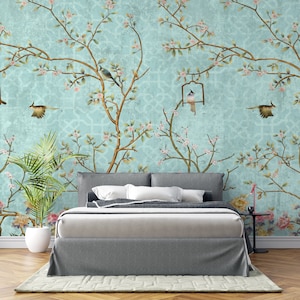 Chinoiserie Wallpaper/Animals/Vintage/Wallpaper / Peel and Stick / Removable Wallpaper / Self Adhesive Nursery Decor / Fabric Woodland Decal