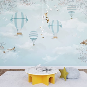Kids Wallpaper, Hot Air Balloon Wallpaper, Removable Peel and Stick Wallpapers, Nursary Wallpaper, Modern Wall Murals , Wallpaper, Mural