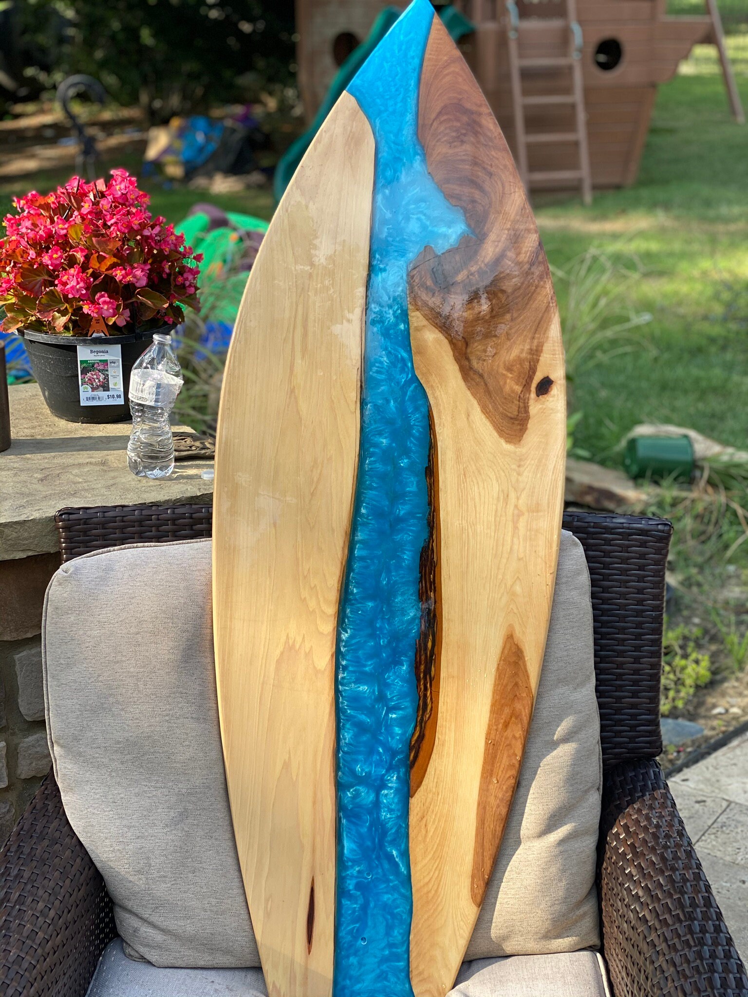 Surfboard Wall Art Handmade With Epoxy and Hickory Smoked Wood, Indoor