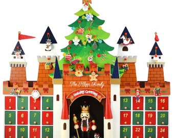 Countdown to Christmas Wooden Advent Calendar for Family Christmas Tree and Nutcracker Castle with Customization Options