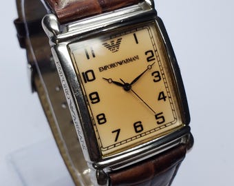 Emporio Armani Tank Quartz Dress Watch Champagne, 29x36 mm, 2000s, Working