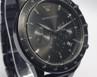 Emporio Armani Black Chronograph Watch 42mm with Box, 2018 to 2022, Working