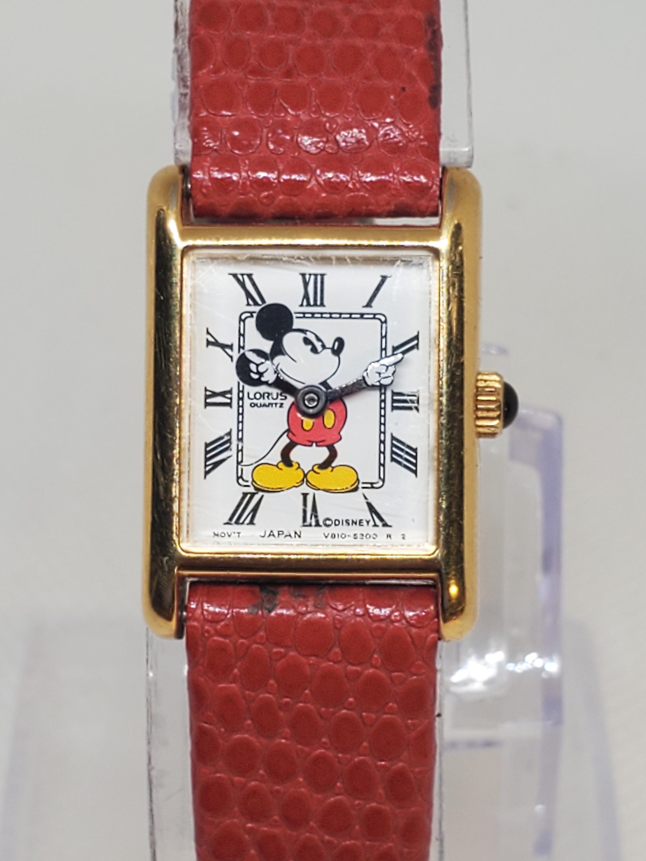 Vintage Seiko Lorus Disney Mickey Mouse Gold Tone Tank Watch Quart