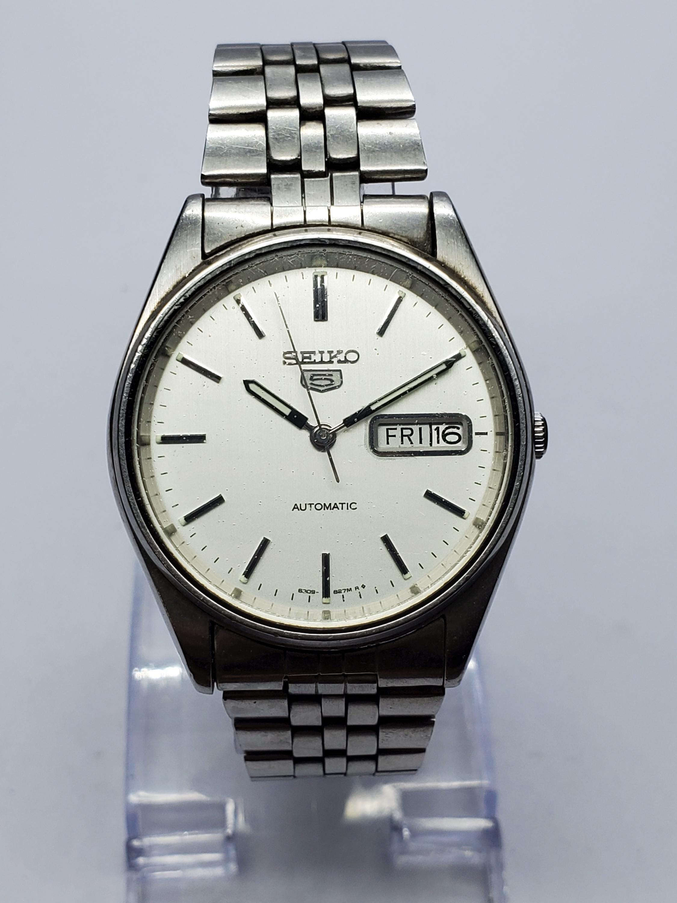 Vintage Seiko 5 Automatic 6309-8900 Silver Dial Day Date Dress