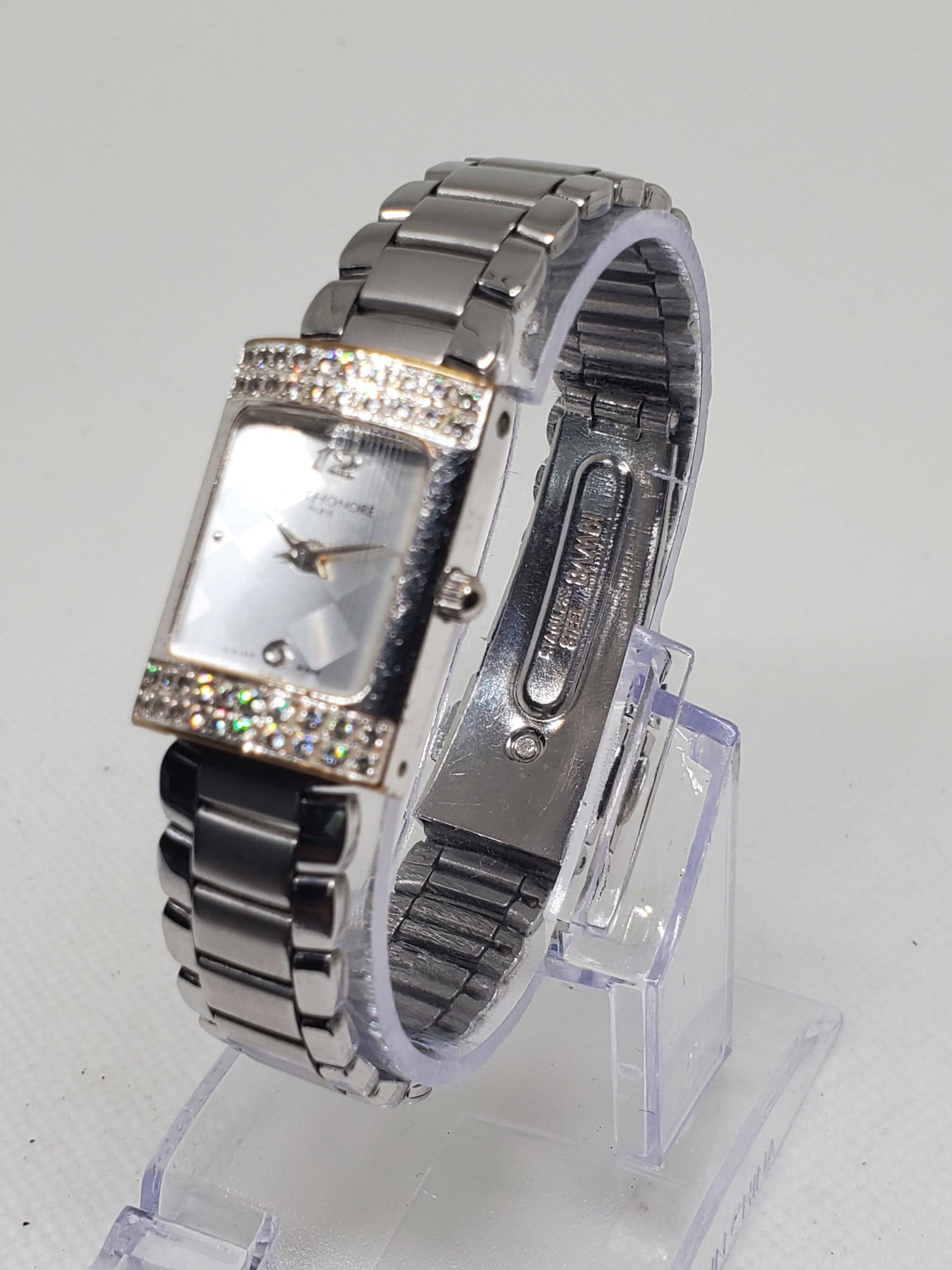 Saint Honore Paris Crystal Bezel Ladies Tank Watch 18x25mm Swiss