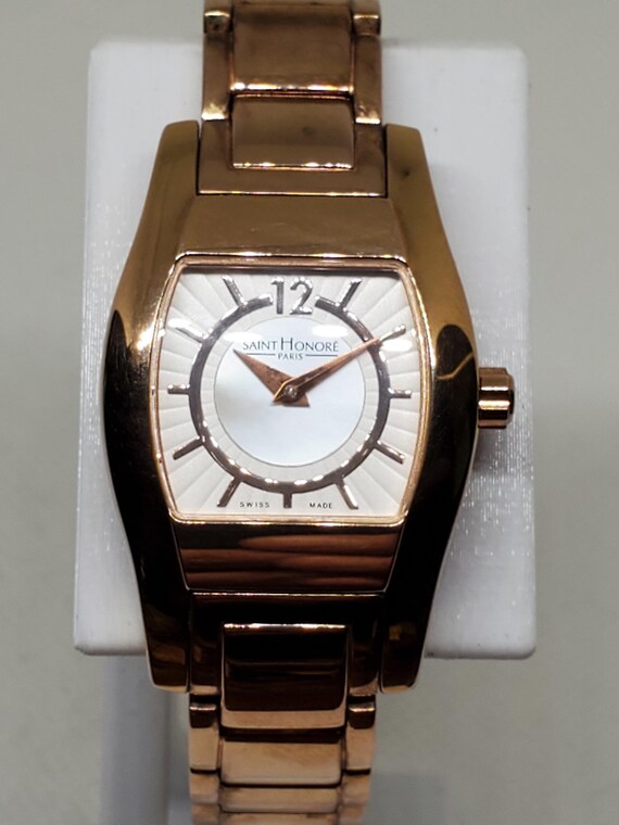 Vintage Saint Honore Rose Gold Watch, Mother of Pearl Dial, Swiss
