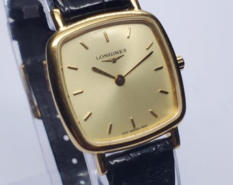 Longines Gold Plated Quartz Swiss Watch, 23x23mm, 1980s, Working