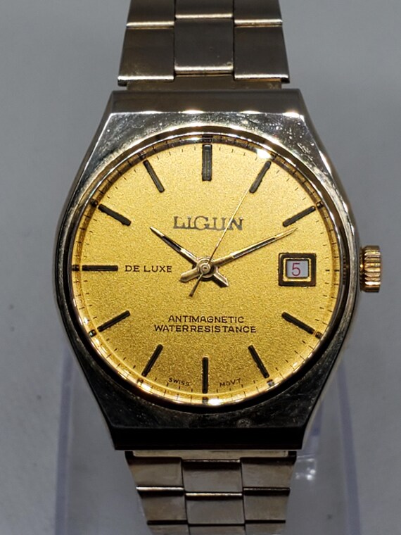 Ligun De Luxe ゴールドメッキ メンズ腕時計、1960年代、動作品 - Etsy 