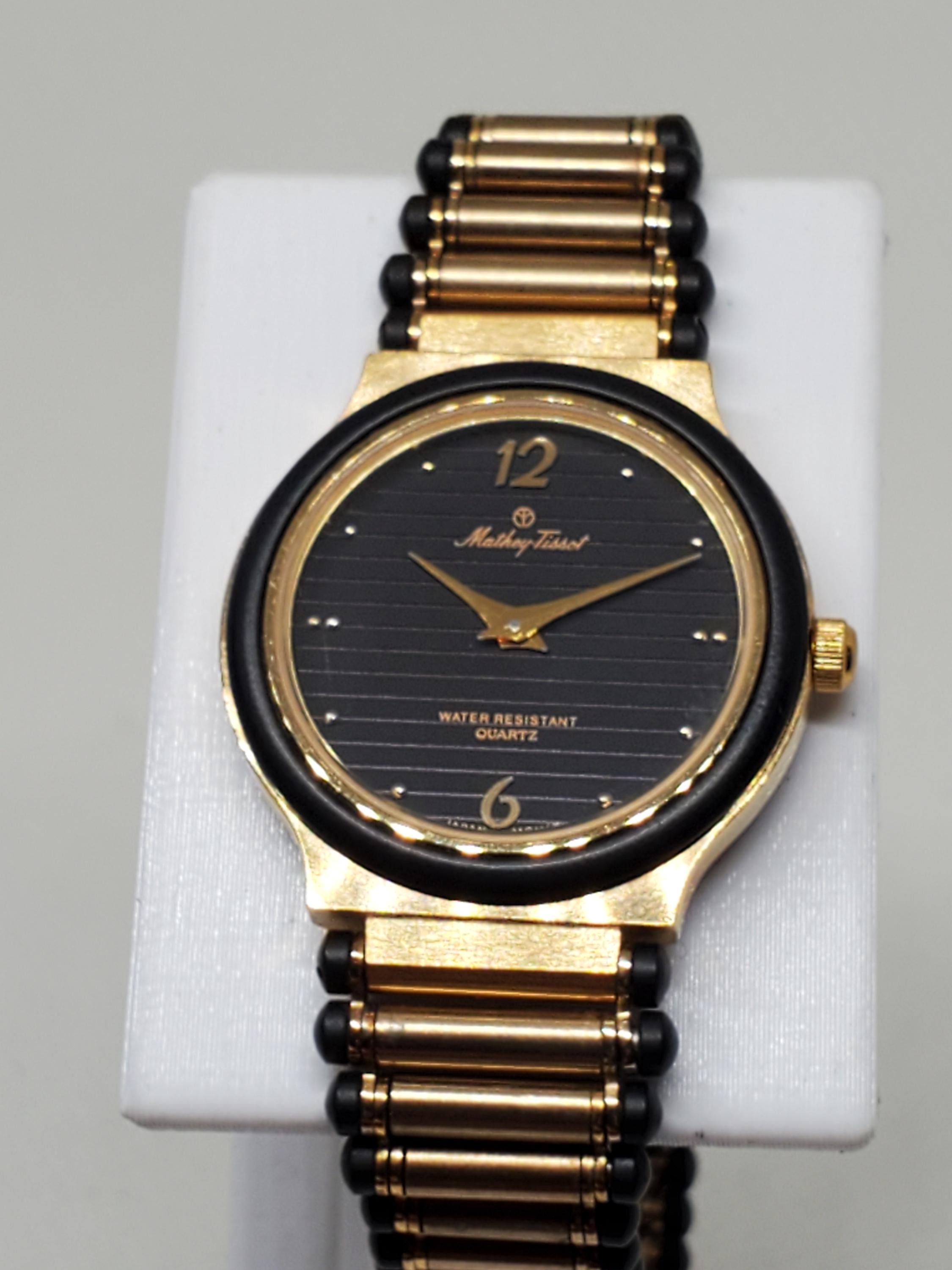 Working VTG Mathey Tissot Swiss 18mm Gold Tone Black Dial WomenS Watch FIT 6.75\