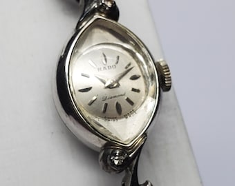 Rado Diamond Silver Tone Ladies Manual Swiss Watch, circa 1960, Working
