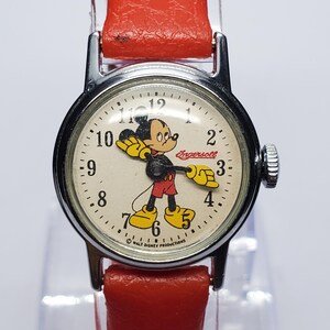Vintage Ingersoll Kid Watch 24mm Mickey Mouse Pointing Hands Leather Manual Wind Mickey Mouse Watch Ingersoll - Etsy main image 4