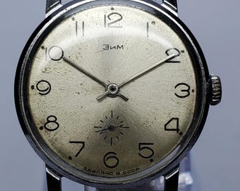 Vintage ZIM Pobeda USSR Sunburst Dial Manual Watch Classic 34mm, late 1960s, Working