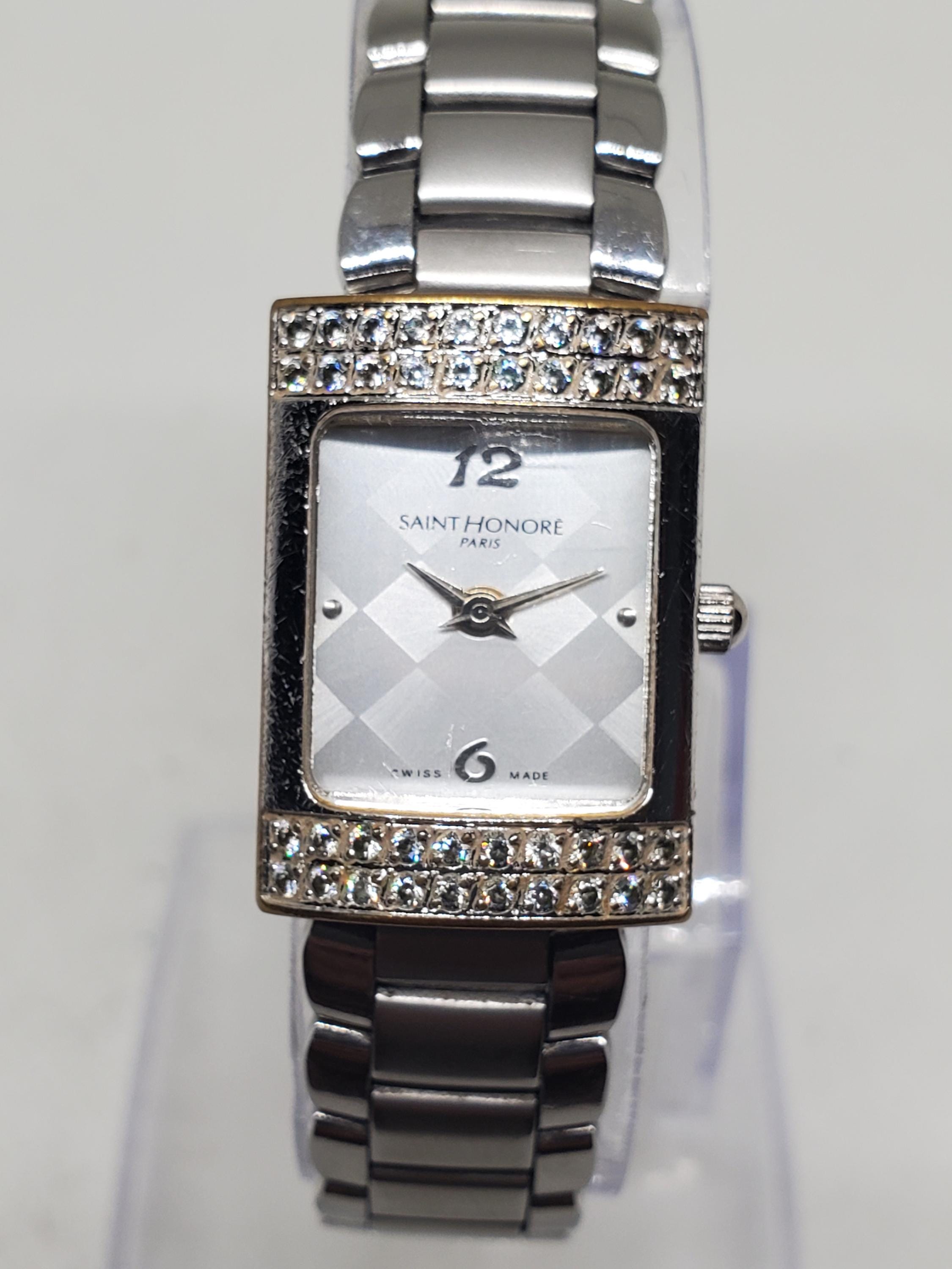 Vintage Saint Honore Paris Crystal Bezel Ladies Tank Watch 18x25mm