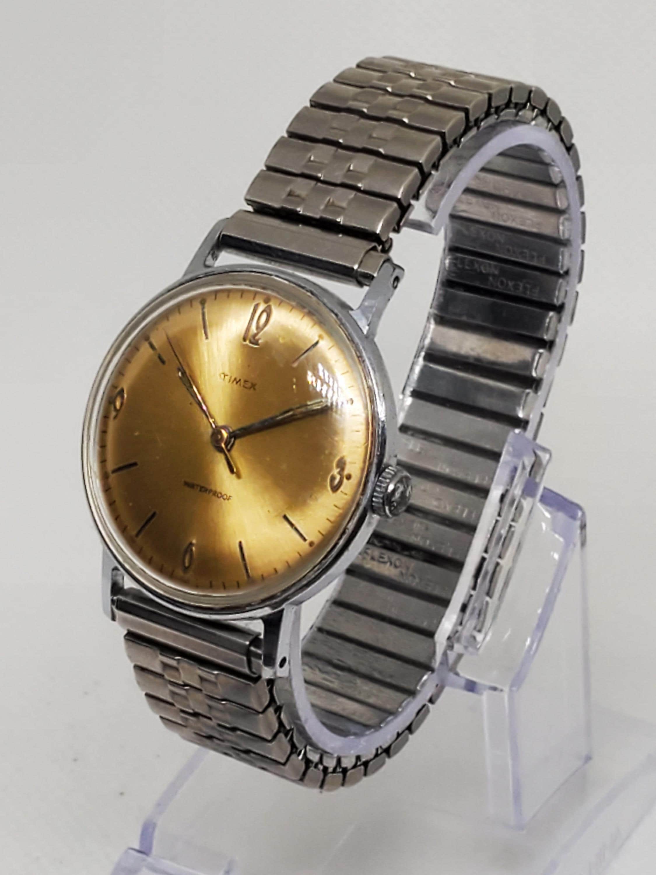Vintage Timex Gold Tone Black Sunburst Dial Manual Wind Watch Vintage Timex Telephone Dial Watch Men 34mm Day Date Manual  main image 2