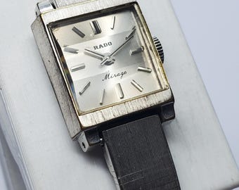 Rado Mirage Manual Silver Dial Cut Glass Tank Dress Watch, 16x17mm, 1970, Working