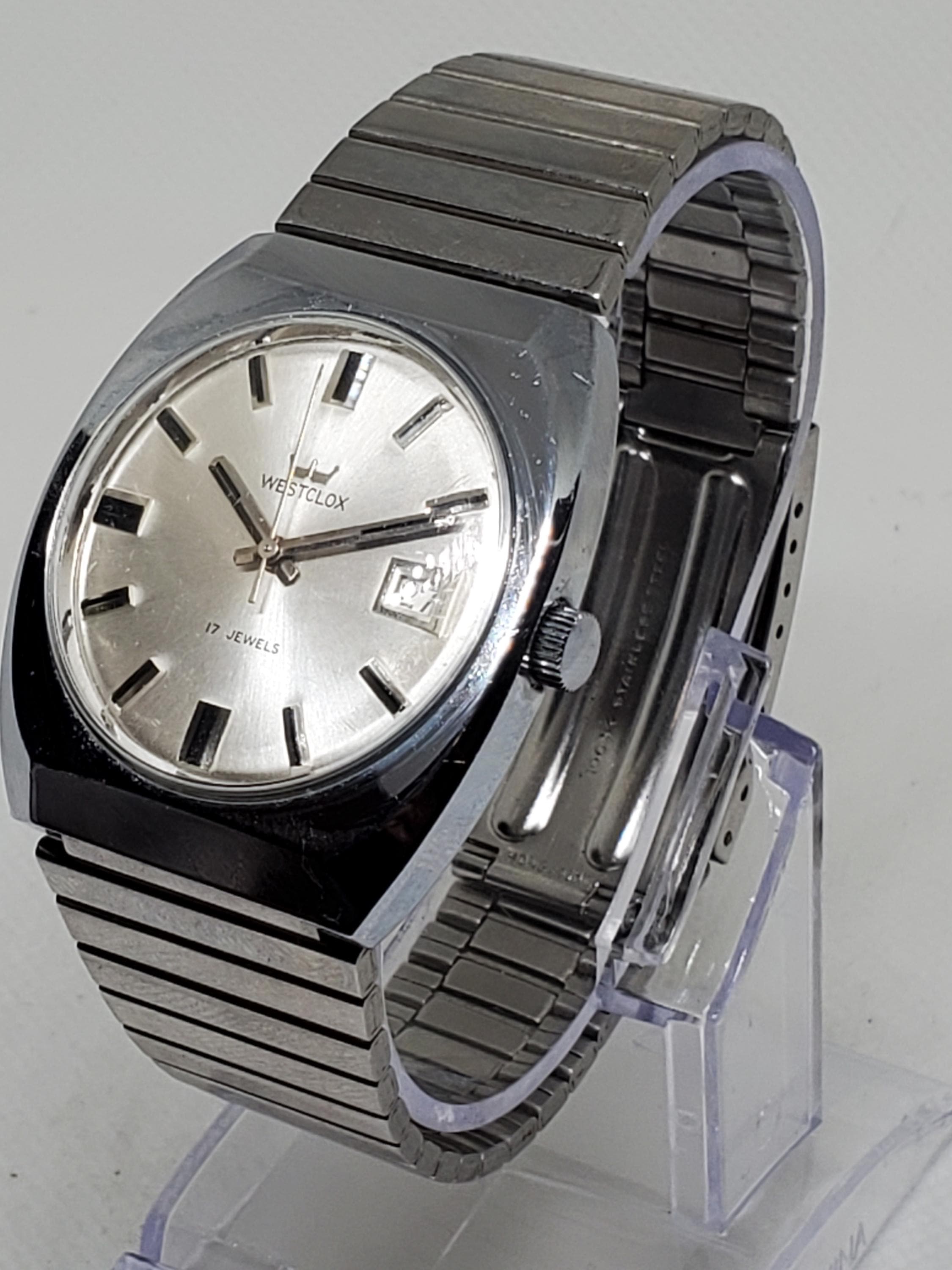 Vintage Westclox Crown 17 Jewels Manual Watch Silver Dial 