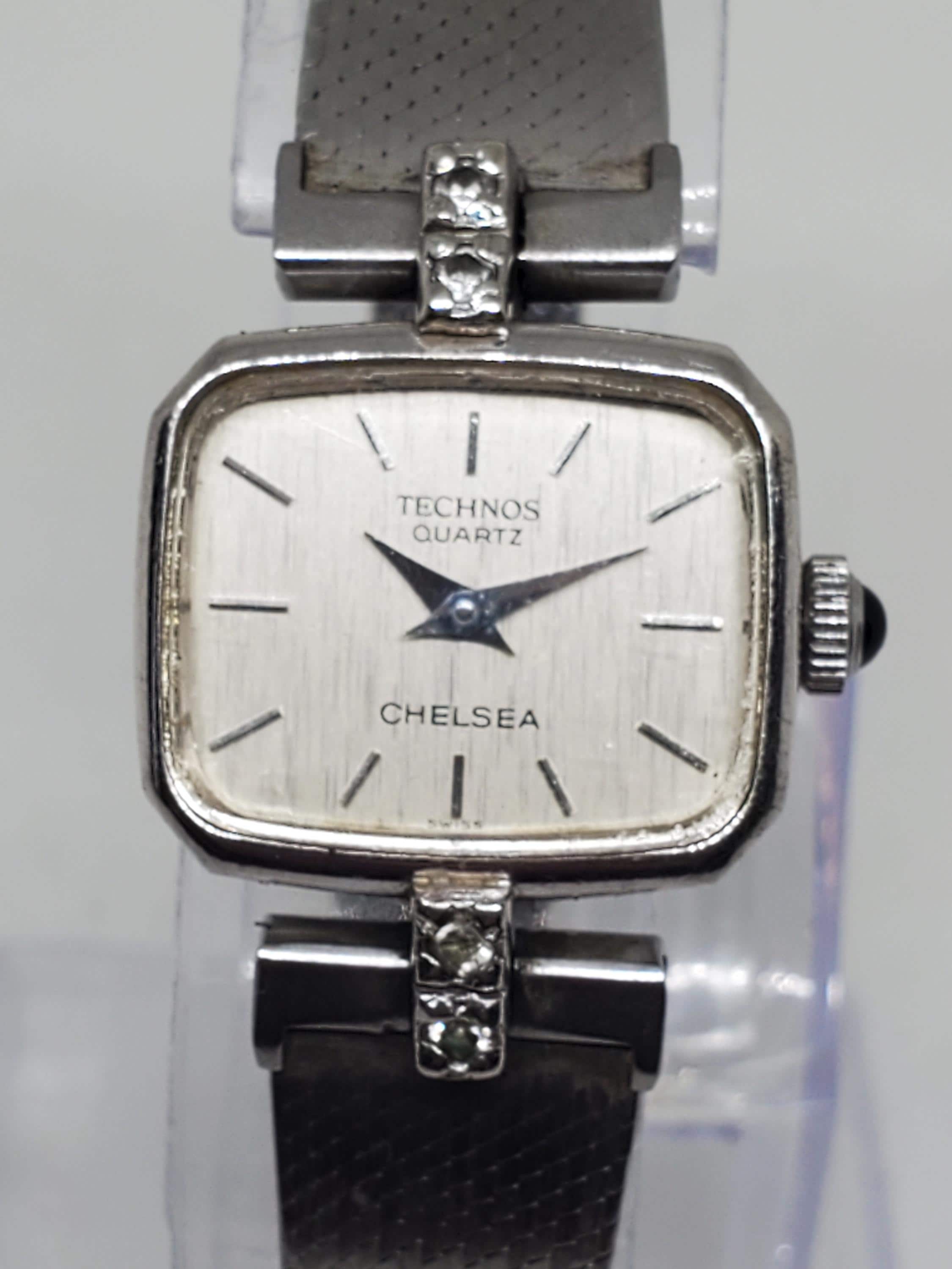 稼働品 TECHNOSラグジュアリーウォッチ ダイヤデザイン ヴィンテージ 時計 Vintage Vintage Technos Chelsea Quartz Womens Watch W/ Diamonds