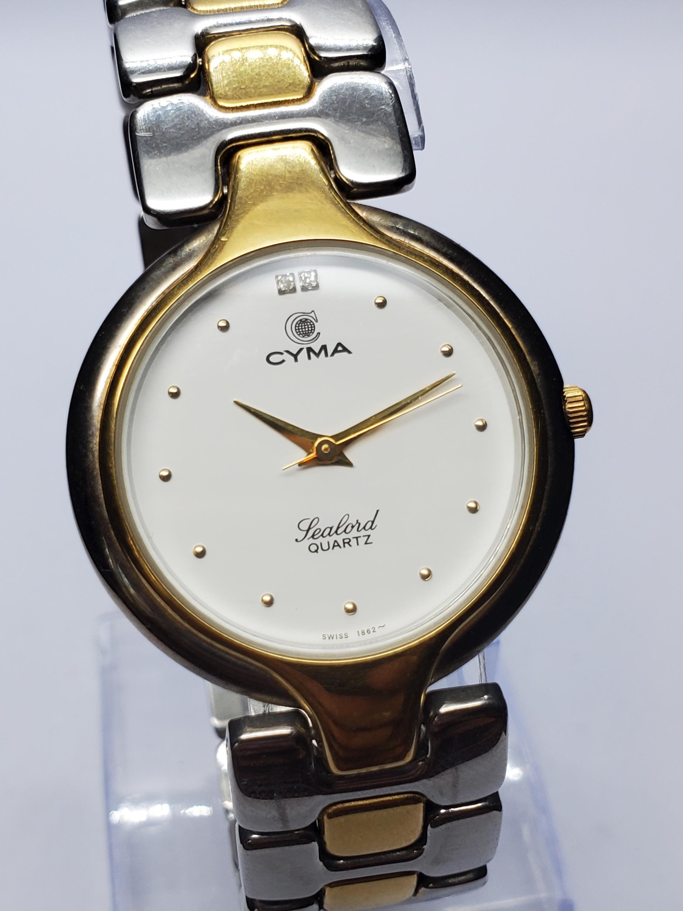 Cyma Sealord Dual Tone Watch With Diamonds, 32mm, 1990s, Running 