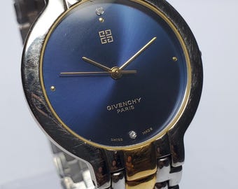 ジバンシィ パリ ブルーダイヤル ダイヤモンドアクセント スイス製腕時計、33mm、1990年代、動作確認済み