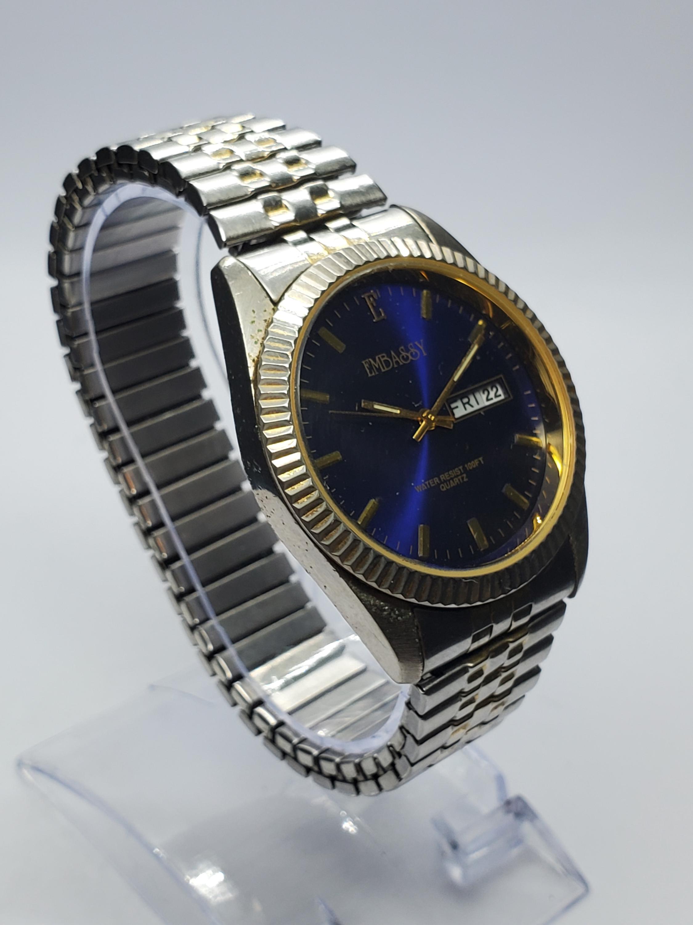 New in the box vintage Embassy gun metal watche with expansion band Embassy Watches - Etsy main image 2