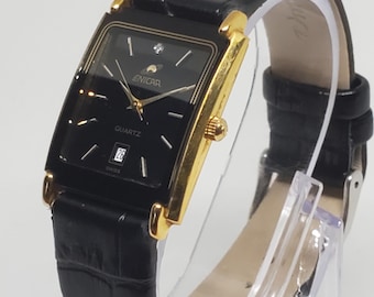 Enicar 14K Gold-plated Diamond Black Watch, 1990s - Vintage