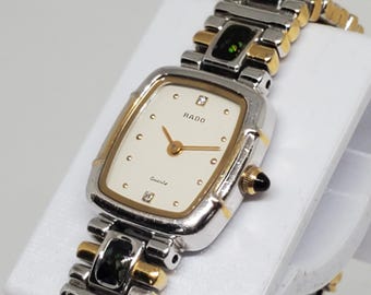 Rado Two Tone Silver & Gold Watch w/Diamonds, Ladies 5&quot;, 1980s       - Vintage Collection -