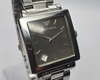 Emporio Armani Silver Tone Square Dress Watch, 30x30mm, 2010s, Working