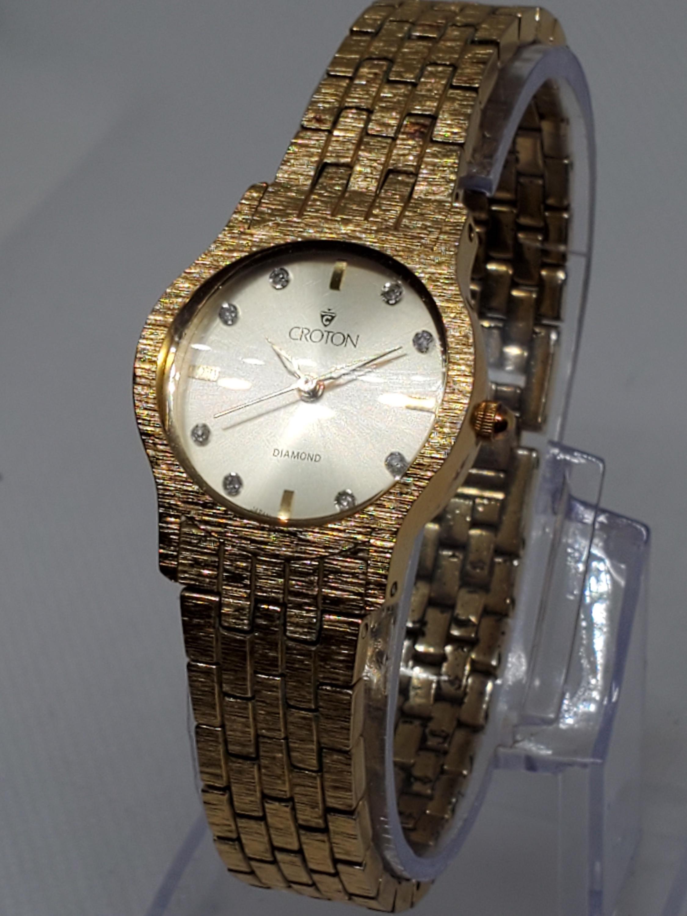 Croton Diamond Case Watch Quartz Sapphire Crystal & Diamonds * NEEDS BATTERY 2 Ladies Croton Diamond Wrist Watch for Fix or Parts. For  main image 3