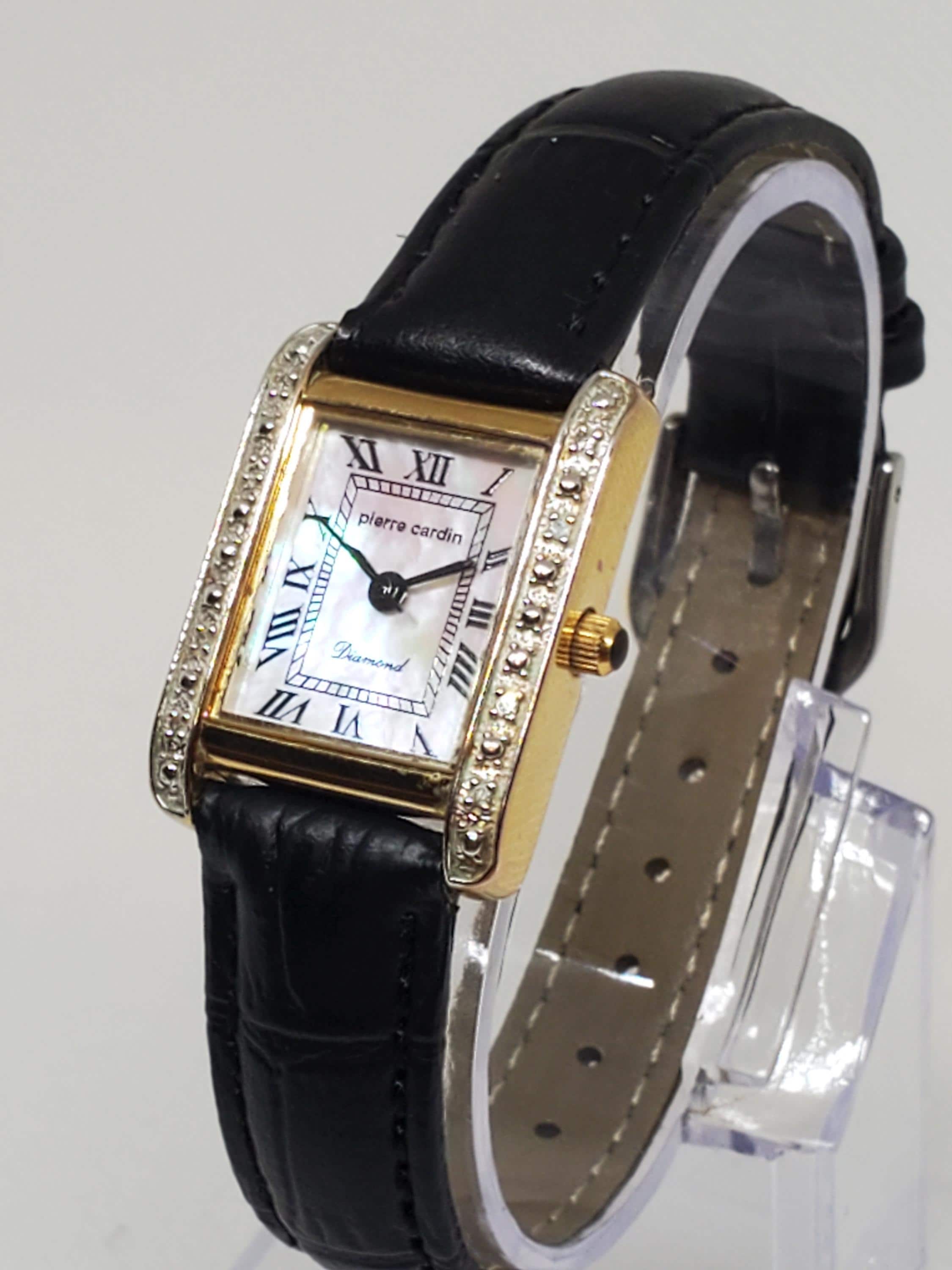 Vintage Pierre Cardin Diamond Bezel Watch: Gold Plated Mother of