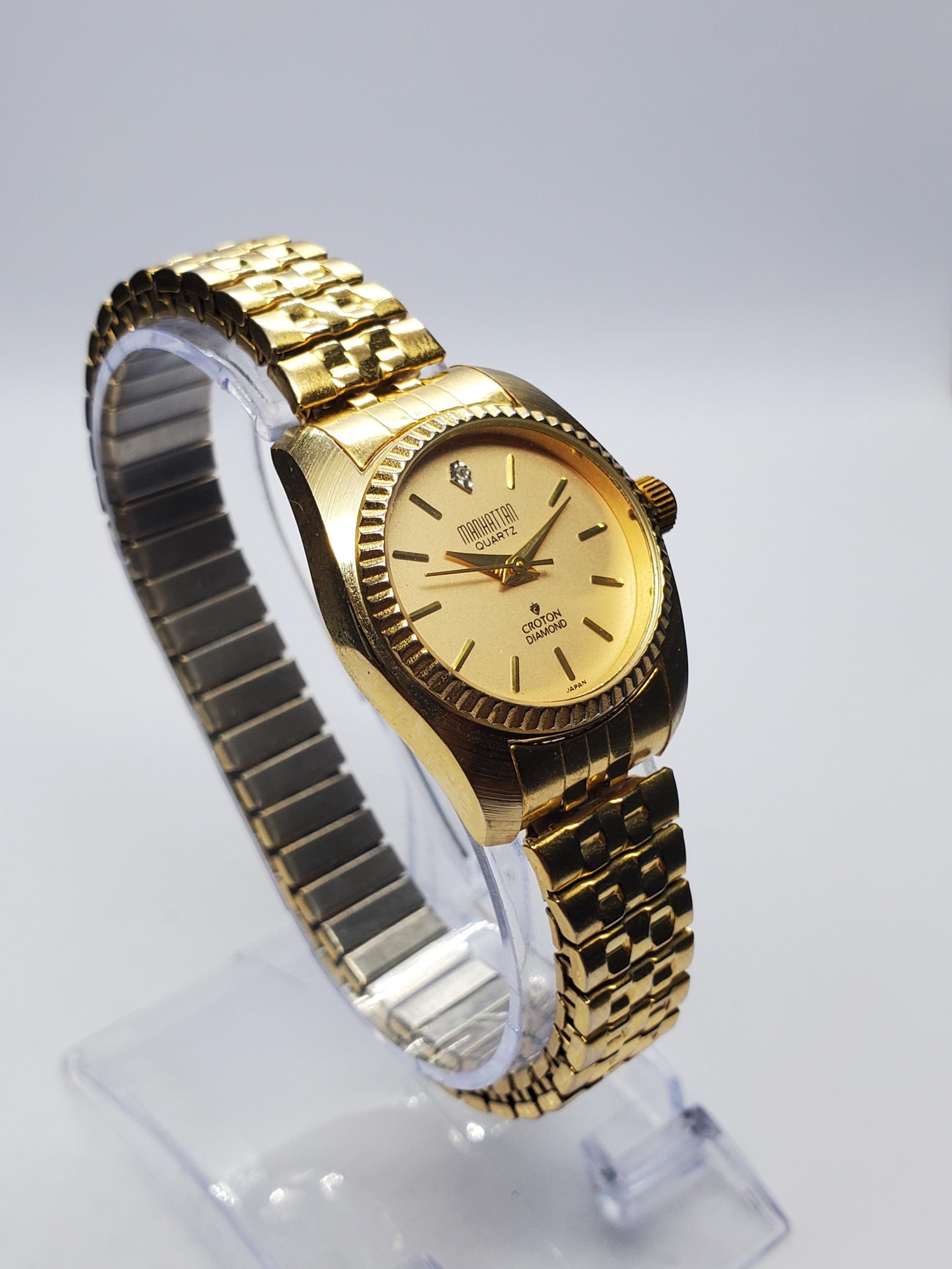 Croton Lady Harris Womens Gold Tone Diamond Quartz Dress Watch New Battery THE SAV Ladies Goldtone 11 Diamond Marker Watch with  main image 3