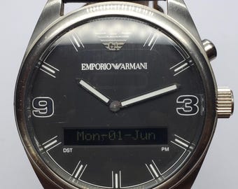 Emporio Armani Hybrid Analog-Digital Sport Black Dial Watch, 44mm, 2000s, Working